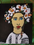 TABLOU PE PANZA CU SASIU NOU 24X30 PORTRET DE FATA ACRILIC PRET 50 LEI