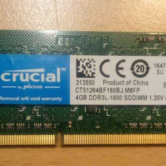 Memorii Laptop Crucial 4GB 1600Mhz PC3L 1.35V CT51264BF160BJ CL11