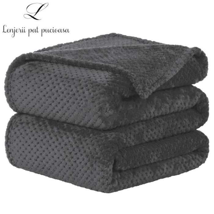 Patura Cocolino UNI gofrata pentru pat dublu 220 x 240 cm -gri
