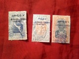 3 Timbre Etiopia 1917 Rege Zeoditu supratipar tip2 2g stampilat