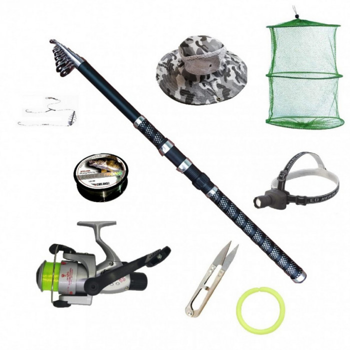 Set pescuit sportiv cu lanseta Ultra Carp 3,6m, mulineta Cobra, lanterna frontala led si accesorii