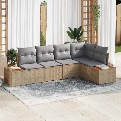 vidaXL Set de canapele pentru grădină cu pernă 5 pcs Bej Rattan poli 3348086 foto