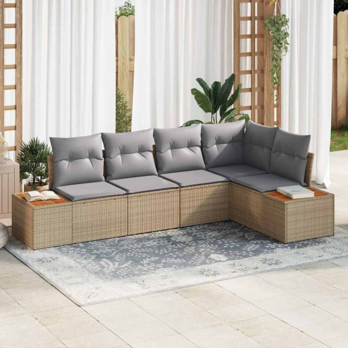 vidaXL Set de canapele pentru grădină cu pernă 5 pcs Bej Rattan poli 3348086