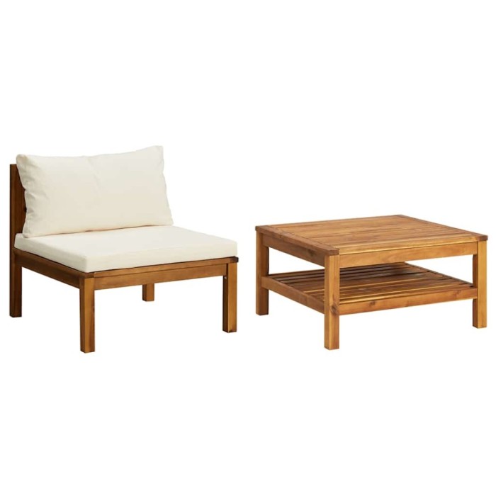 Set canapea gradina perne alb crem, 2 piese, lemn masiv acacia