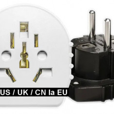 Adaptor universal priza AU US UK CN la EU, versiune SLIM, 16A, pentru stecher Australia, USA, Anglia, China la Europa, negru
