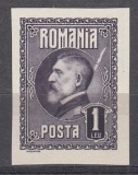 ROMANIA 1926 LP 74 A 60 a ANIVERSARE A REGELUI FERDINAND 1 LEU VIOLET NEDANTELAT EROARE LINIE ALBA IN SPATELE CAPULUI MNH