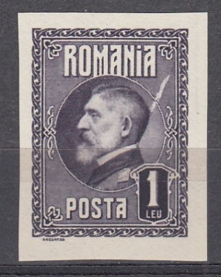 ROMANIA 1926 LP 74 A 60 a ANIVERSARE A REGELUI FERDINAND 1 LEU VIOLET NEDANTELAT EROARE LINIE ALBA IN SPATELE CAPULUI MNH foto