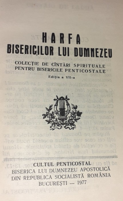 HARFA BISERICILOR LUI DUMNEZEU CULTUL PENTICOSTAL 1977