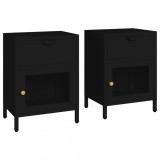 Cumpara ieftin Noptiere, 2 buc., negru, 40x30x54,5 cm, otel si sticla
