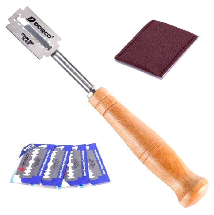 Cutit Paine Patiserie pentru Crestat Aluat si Foietaj Produse Fainoase si Painea cu Maia, Cristina-Bucur, Set 4+1 Lame, cu Maner de Lemn