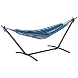 Outsunny Hamac cu Suport 310x117cm pentru Camping cu &Icirc;nălțime Reglabilă și Geantă de Transport, Capacitate 120 kg, Dungi Albastre și Albe | Aosom Roma