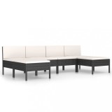 Set mobilier de gradina cu perne, 6 piese, negru, poliratan