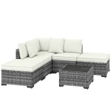 Outsunny Set Mobilier de Grădină din Ratan, 6 Piese, Fotoliu Colțar, Canapele fără Brațe, Suporturi pentru Picioare și Măsuță, Gri Amestecat | Aosom R