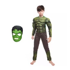 Pachet costum cu muschi Hulk si masca pentru copii, War, 100-110 cm, 3-5 ani