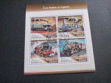 Bloc de Timbre Poștale Guineea 2017 &ndash; 4 Locomotive cu Abur Istorice (GWR 4575, Crampton, Jubilee Class, ALCO 2-6-0), 12.500 FG, obliterat, Transporturi, Stampilat