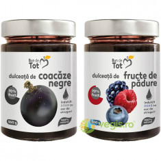 Pachet Dulceata din Coacaze Negre fara Zahar 360g + Dulceata din Fructe de Padure fara Zahar 360g