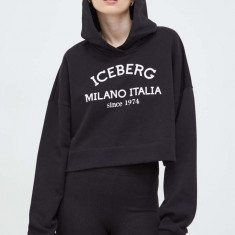 Iceberg bluza femei, culoarea negru, cu glugă, cu imprimeu