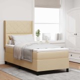 vidaXL Pat cu arcuri cu saltea cu headboard Crem 200 x 100 cm țesătură 3341698