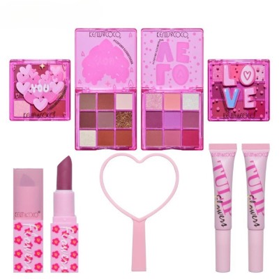 Set de machiaj, kevin &amp;amp; coco, 22 culori, model lalele, 2 palete de farduri, 2 lip gloss-uri, 2 lip stick-uri, 1 oglinda inimioara, 15.7 x 21 x 4 cm, m foto