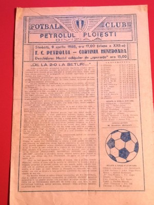 Program meci fotbal PETROLUL PLOIESTI - CORVINUL HUNEDOARA(09.04.1988) foto