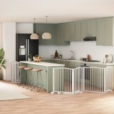 vidaXL Poartă c&acirc;ini pliabilă cu ușă 10 panouri, alb, 800 cm, lemn plop 3155623
