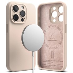 Husa iPhone 15 Pro Ringke Silicone Magnetic MagSafe, roz foto