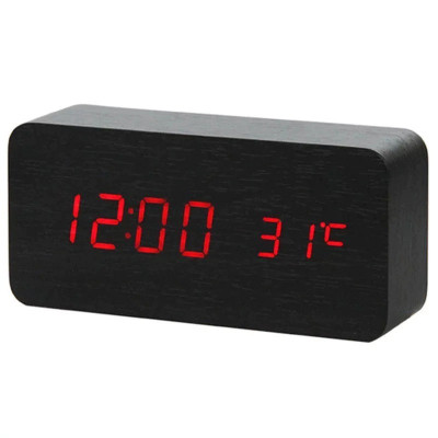 Ceas electronic de masa Edman cu led rosu, Termometru, Alarma, Control Vocal, 15x7x4 cm,Negru foto