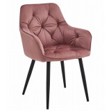 Scaun stil fotoliu bucatarie/living, Artool, York, catifea, metal, roz si negru, 56x62x83.5 cm