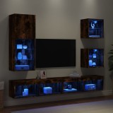 vidaXL Unități de perete TV cu LED-uri, 5 piese, stejar fumuriu, lemn