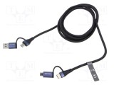 Cablu USB 2.0 Vention, 1.5m, USB-A, Micro USB-B, 2x USB-C, Transfer Date, Negru