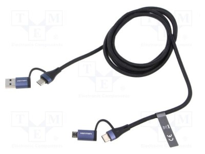 Cablu USB 2.0 VENTION 1,5m USB A la USB B micro și USB C x2 foto