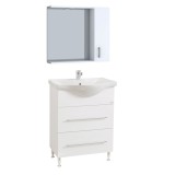 Set mobilier baie cu lavoar ceramic, GN1871, front MDF, un sertar, o usa, 65 cm, picioare cromate reglabile, manere cromate si oglinda cu dulap GN0001