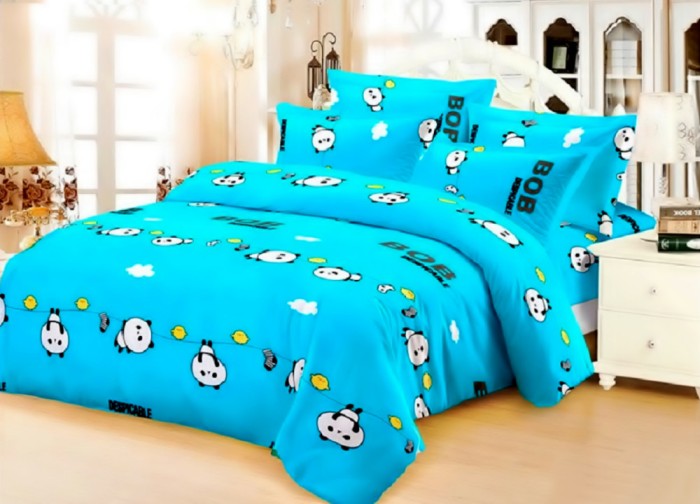 Lenjerie de pat pentru o persoana cu husa de perna dreptunghiulara, Bob, bumbac mercerizat, multicolor