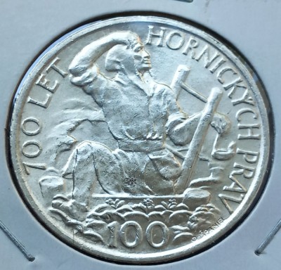 (A415) MONEDA ARGINT CEHOSLOVACIA - 700 ANI PRIVILEGIILE MINIERE JIHLAVA - UNC foto
