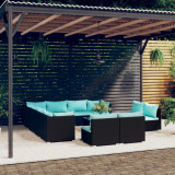 VidaXL Set mobilier de grădină cu perne, 12 piese, negru, poliratan