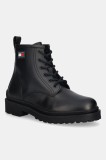 Tommy Jeans ghete de piele TJM LACE UP RUBBERIZED culoarea negru, EM0EM01628