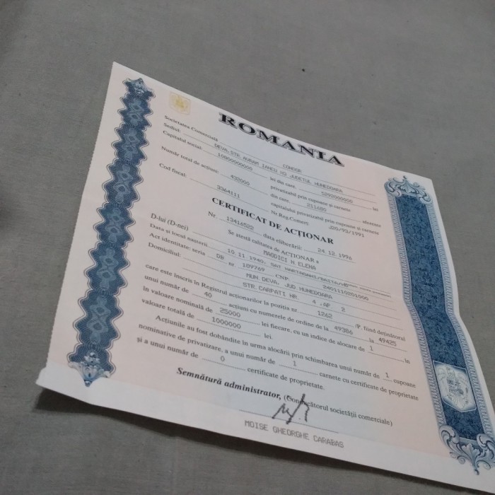 CUPON CERTIFICAT DE ACTIONAR LA CONDOR DEVA