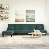 Canapea extensibilă &icirc;n formă de L verde 255x140x70 cm catifea