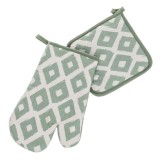 Set Manusa si Servet de Bucatarie, Verde, cu Model Romburi, 2 buc