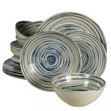 Set farfurii 16 piese, 4 persoane, Alb Ivoire cu albastru