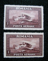 Posta Aeriana C-Raiu, 1 Leu brun( 2 marci postale) cu eroare, neuzate ,1928 foto