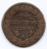 Franta 5 centimes 1796 A - L&#039;AN 5 - A, Prima Republica, Cupru, 10 gr, 28 mm, KM-640 (5), Europa, Cupru (arama)