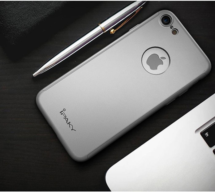 Husa de protectie pentru Apple iPhone 8, iPaky Pro Silver Original Case, acoperire completa 360 grade cu folie de protectie gratis