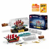 Cumpara ieftin Set constructie DIY Corabie de pirati in sticla, 885 piese, nava piratilor, model 3D realist, pentru copii si adulti, STEM Montessori, navigatie, mare