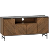 HOMCOM Comodă TV pentru televizoare p&acirc;nă la 165,1 cm comodă TV din lemn cu compartiment deschis și orificiu pentru cabluri, efect marmură, 140x39x66cm