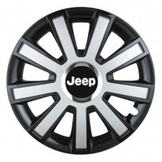 Set 4 capace roti Silver/black cu inel cromat pentru gama auto Jeep, R14