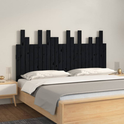 Tăblie de pat pentru perete, negru 146,5x3x80 cm lemn masiv pin foto