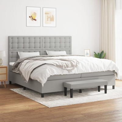 vidaXL Pat box spring cu saltea, gri deschis, 200x200 cm, textil 3136941 foto