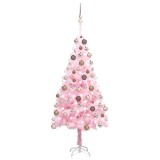vidaXL Brad Crăciun pre-iluminat cu set globuri, roz, 120 cm, PVC 3077583
