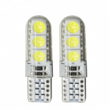 Set 2 Becuri LED T10 w5w pentru Pozitii Plafoniera Lumina Alba Protectie Silicon, Universal